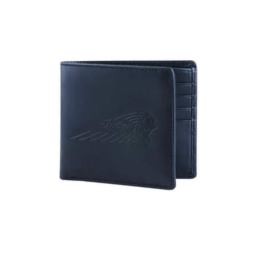 Leather Bi-Fold Wallet with Embossed Logo, Black