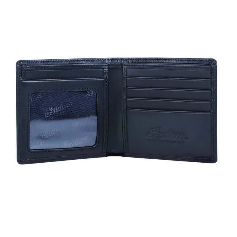 Leather Bi-Fold Wallet with Embossed Logo, Black